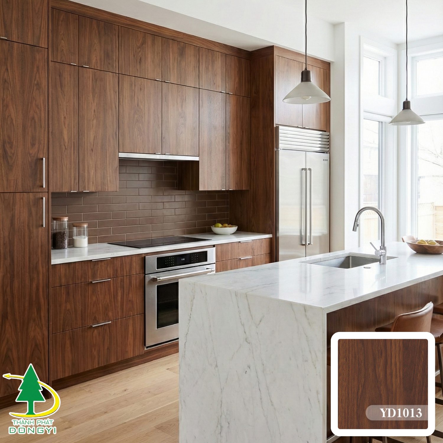 Tủ bếp dán màng film pvc vân gỗ