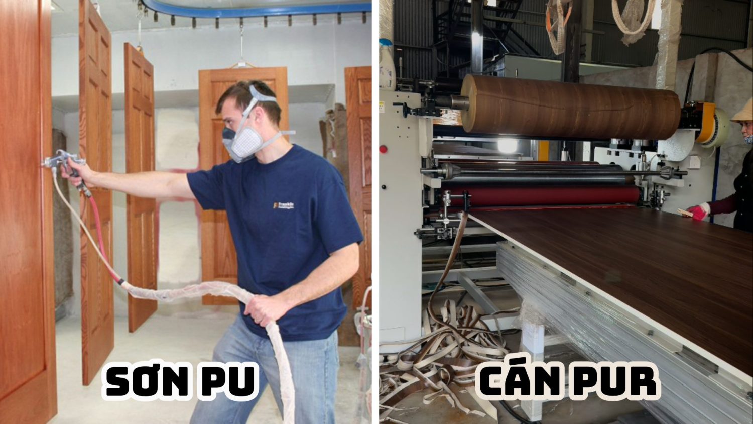 Cán màng PUR vs Phun sơn PU Thành Phát Dongyi