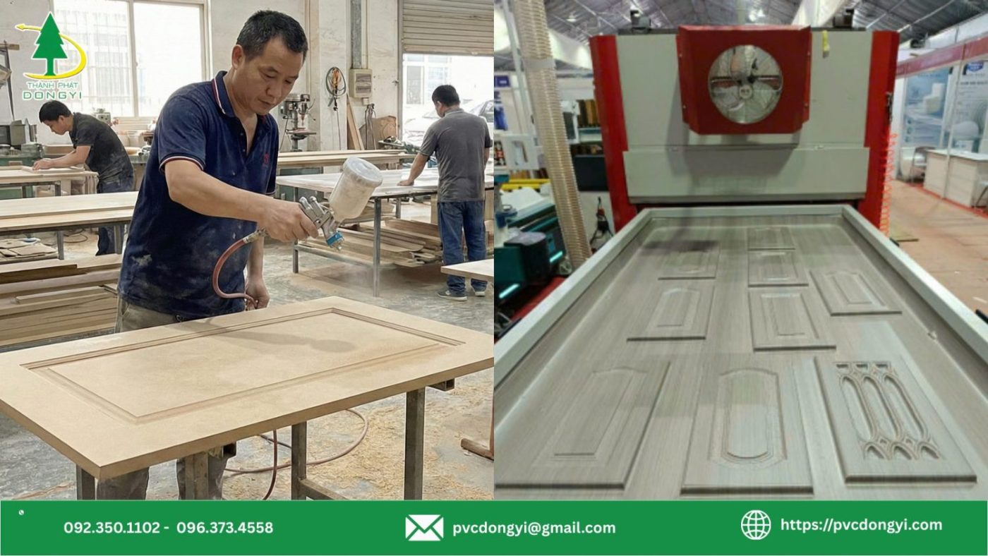 Kỹ thuật phun keo hút chân không màng PVC chuẩn tại xưởng nội thất