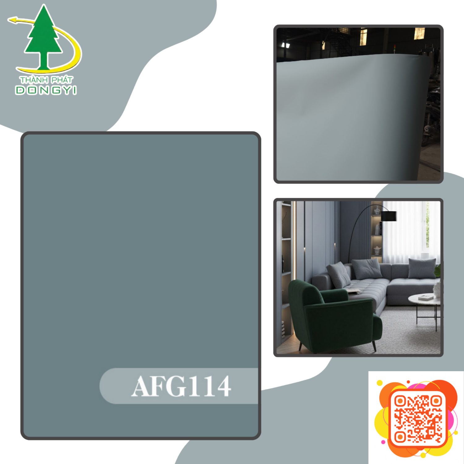 Màng pvc trơn màu xanh xám khói AFG114 Thành Phát Dongyi