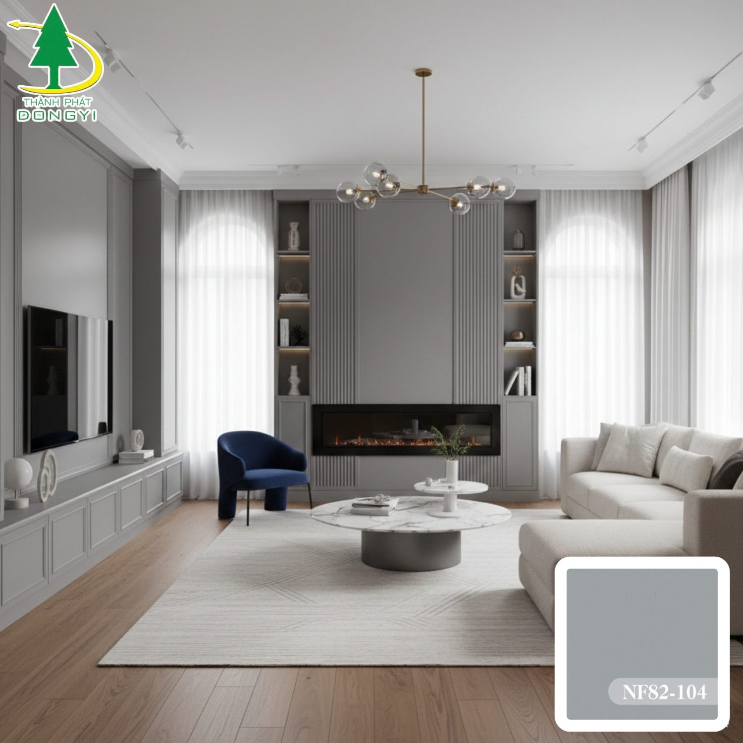 Nội thất hiện đại sử dụng màng PVC Skin Feel màu ghi xám Mã NF82-104 Thành Phát Dongyi