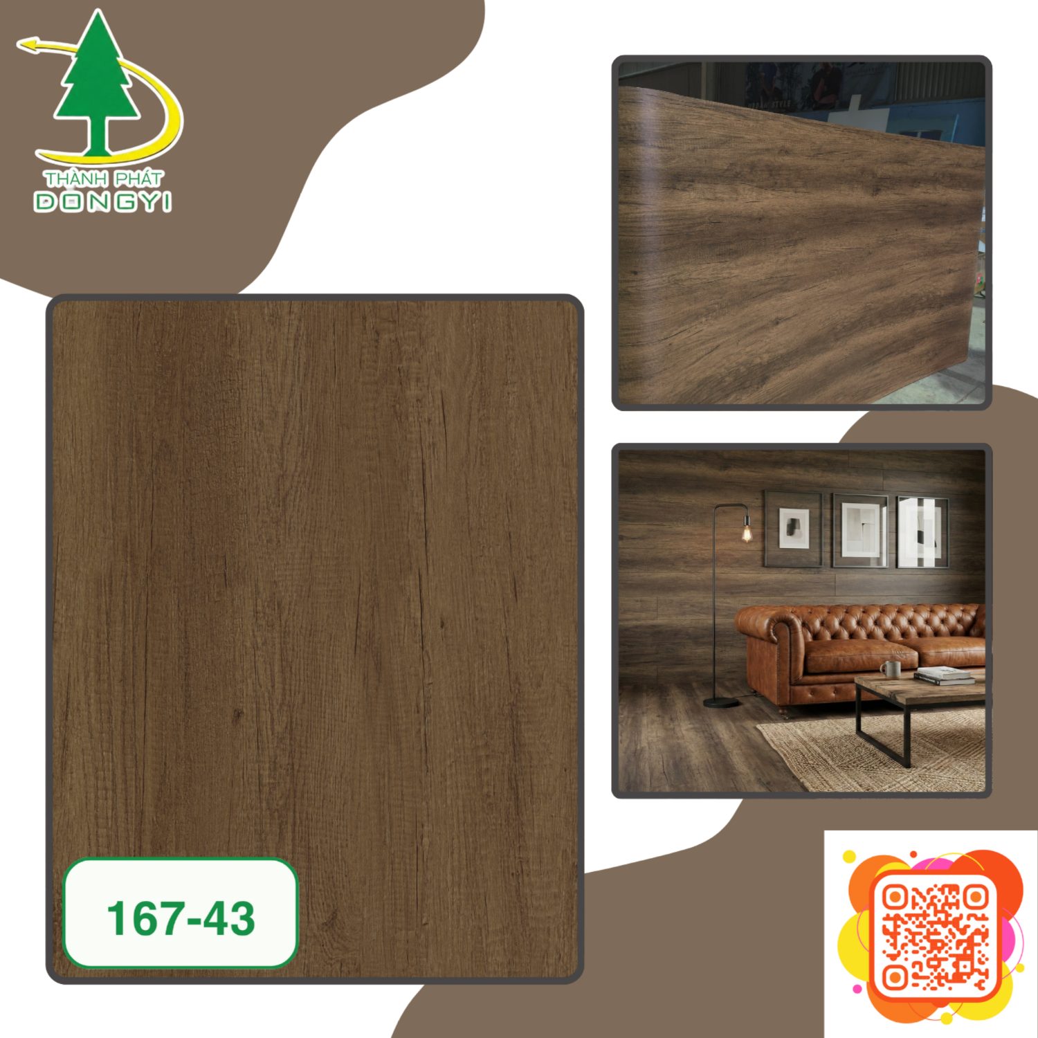 Màng film pvc vân gỗ sồi cổ điển mã 167-43