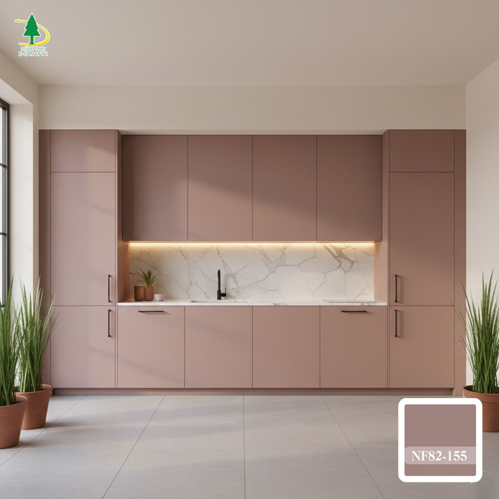 Ảnh nội thất màng film pvc trơn mịn màu hồng đất NF82-155 Thành Phát Dongyi