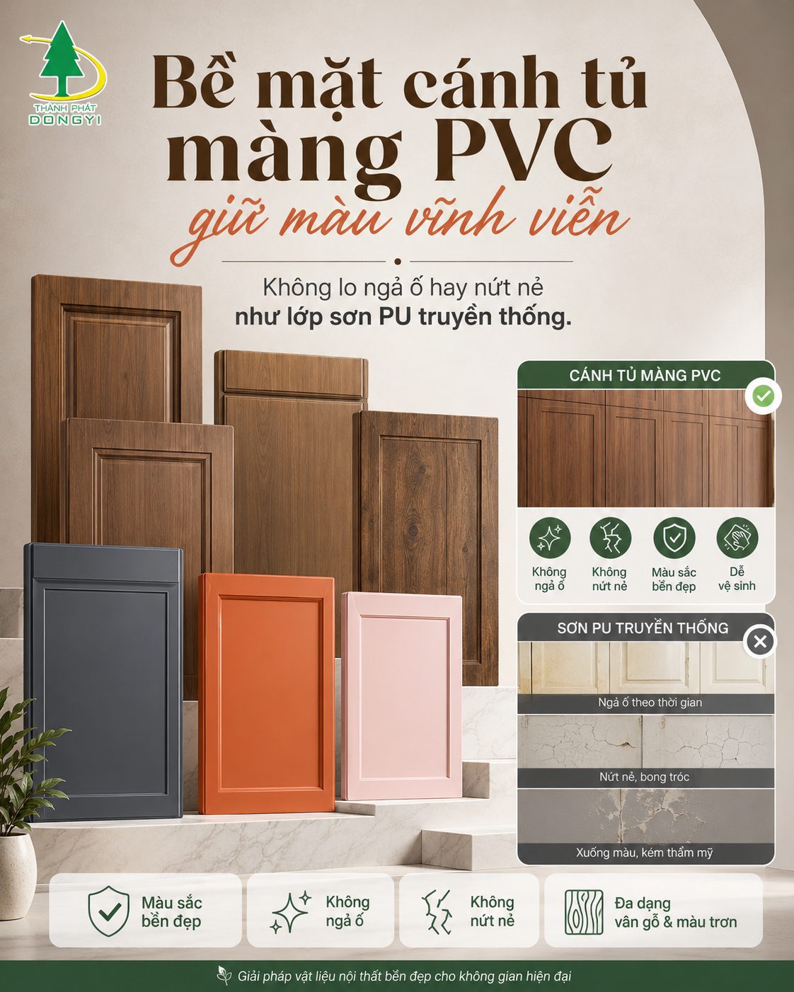 Bề mặt cánh tủ ép màng PVC