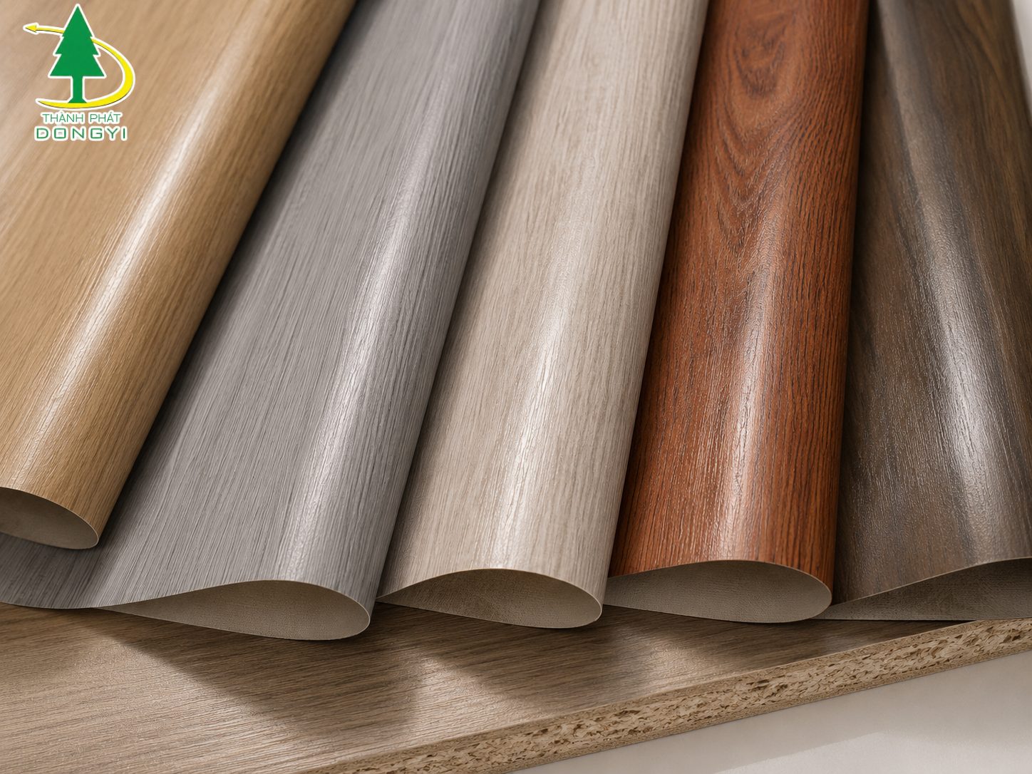 Cận cảnh bề mặt màng PVC để thấy độ mờ, độ bóng, vân gỗ và kết cấu bề mặt