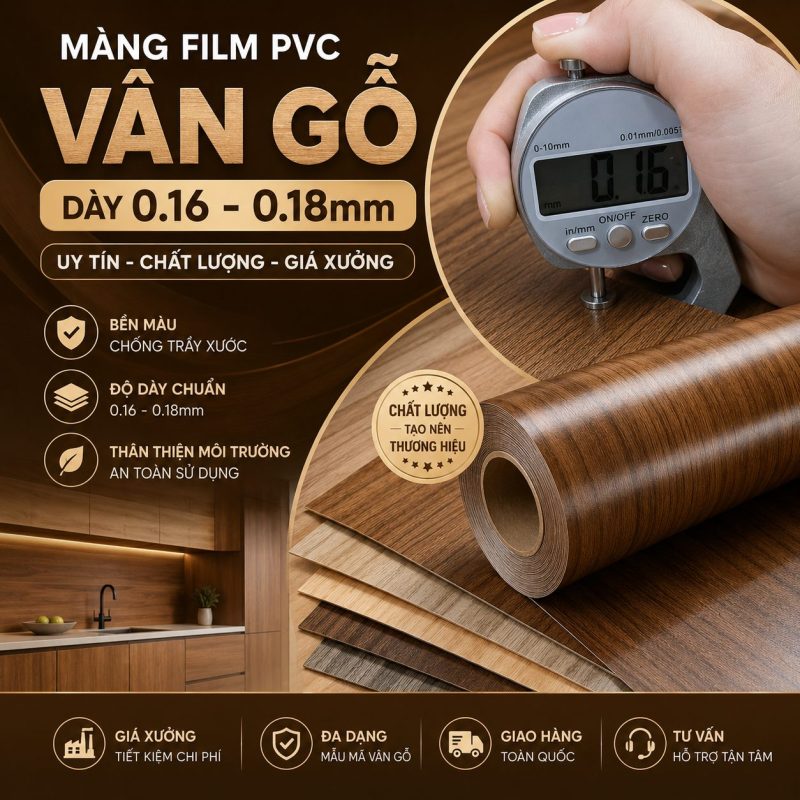 Mua Màng Film PVC Vân Gỗ Dày 0.16-0.18mm Uy Tín, Giá Xưởng