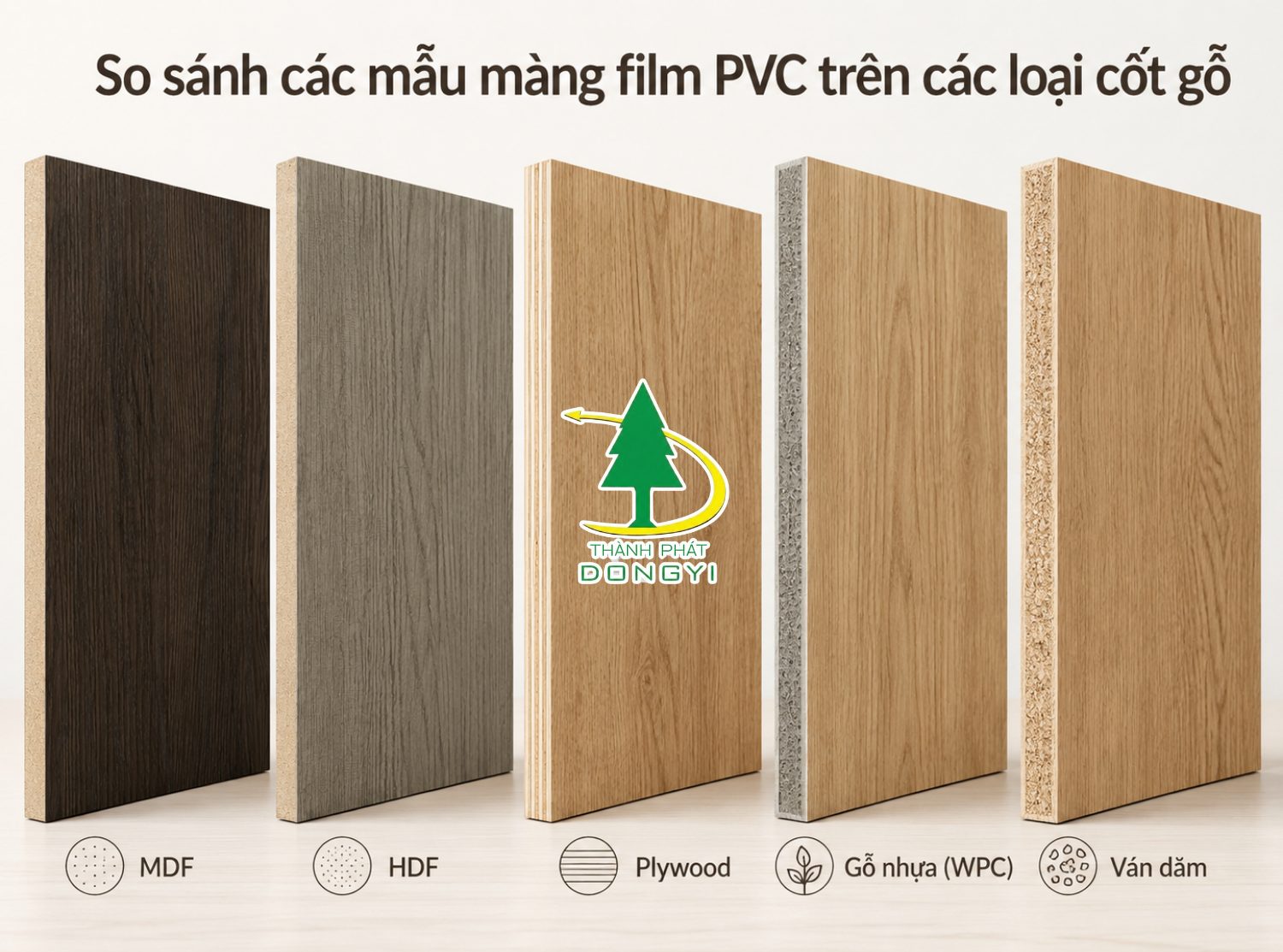 So sánh các mẫu màng film PVC trên các loại cốt gỗ