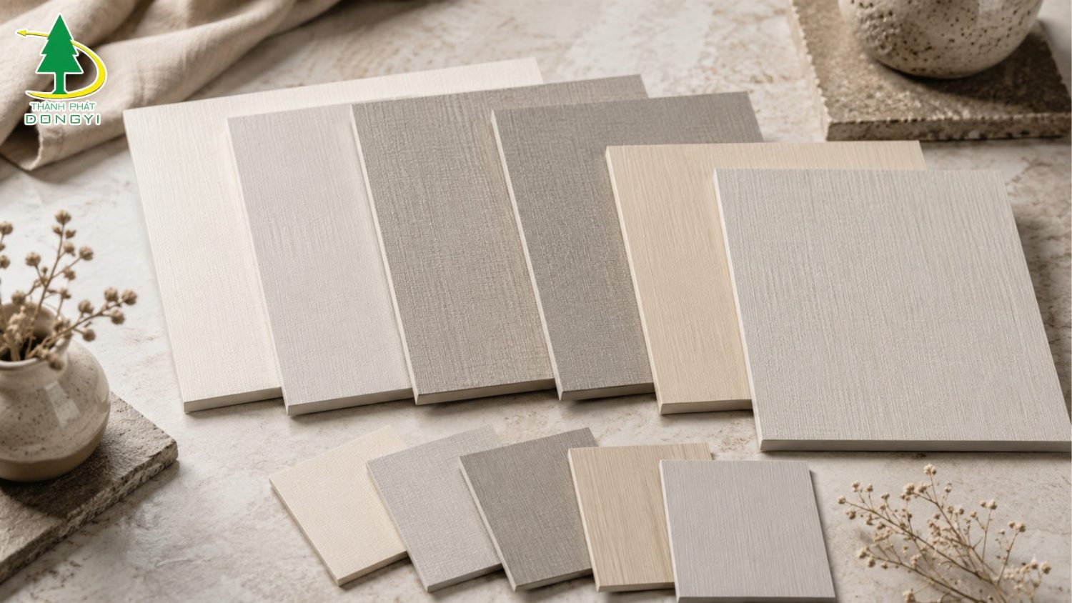 Bảng mẫu màng PVC vân vải xước ghi xám đẹp