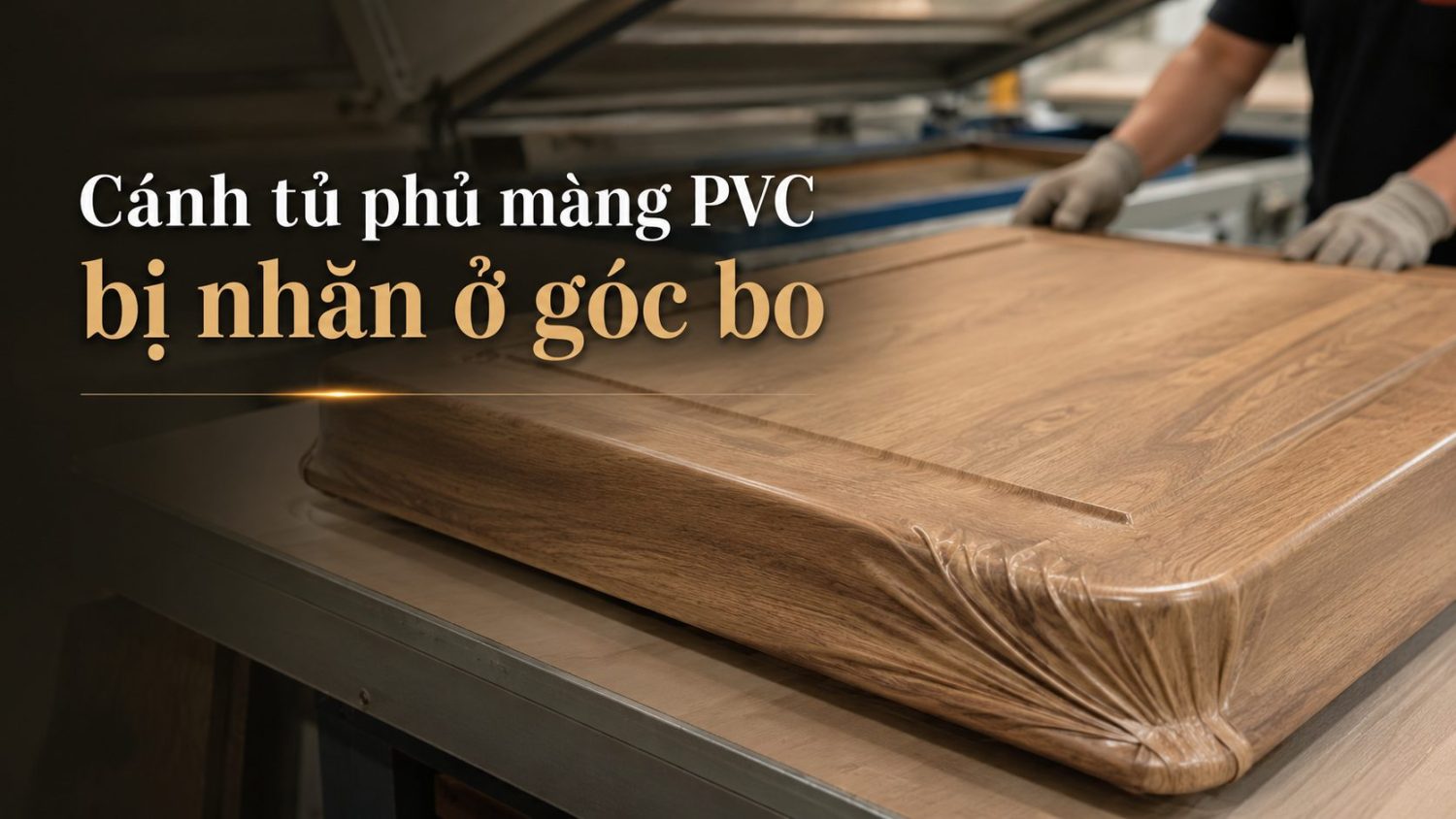 Cánh tủ phủ màng PVC bị nhăn ở góc bo