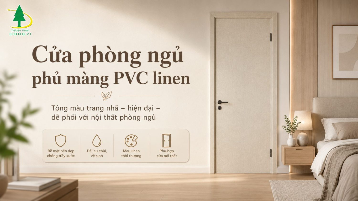 Cửa phòng ngủ phủ màng PVC linen