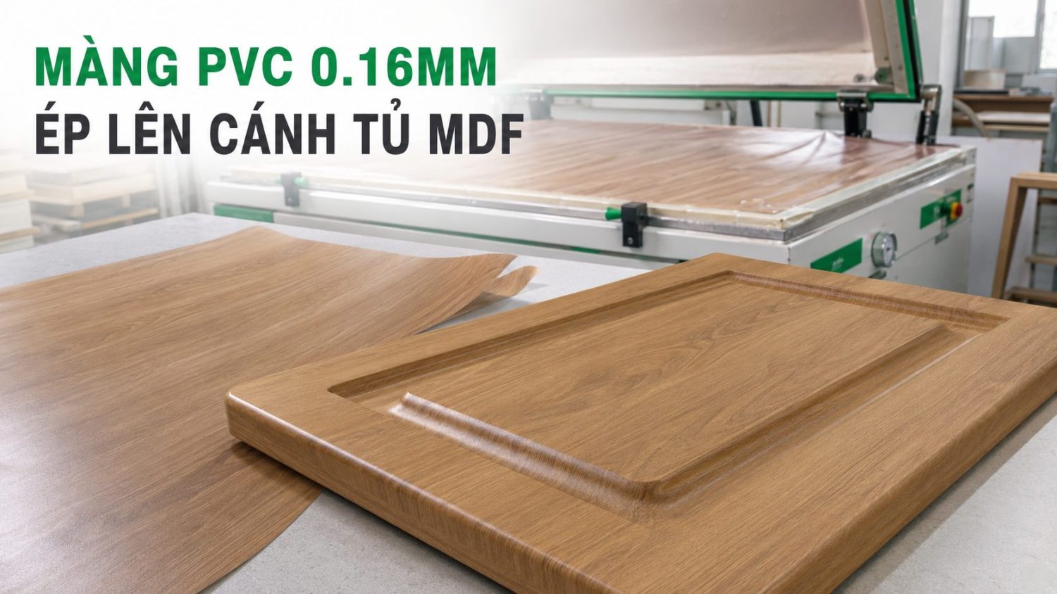 Màng PVC 0.16mm ép lên cánh tủ MDF