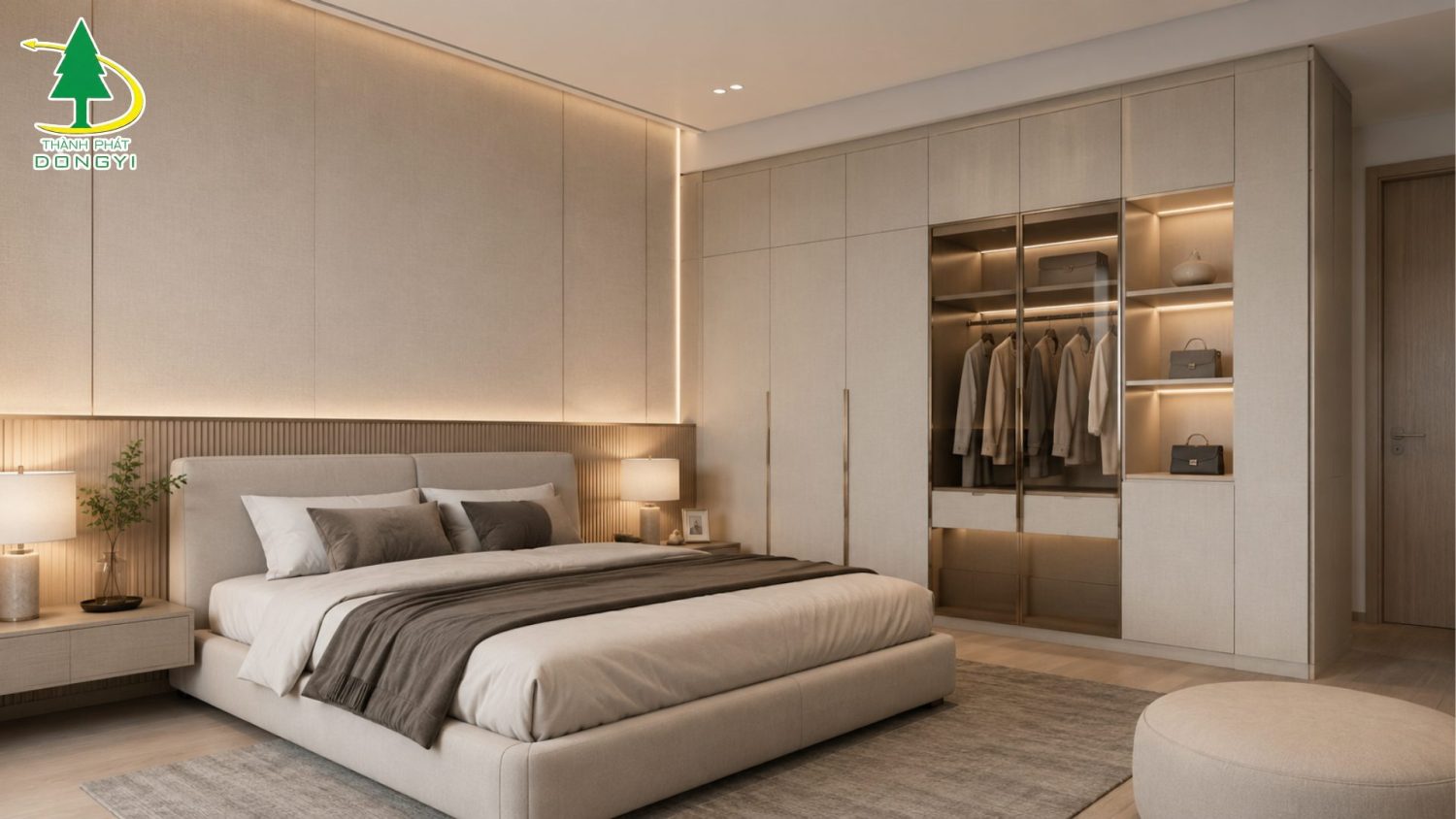 Màng PVC ghi be linen dùng cho tủ áo và phòng ngủ