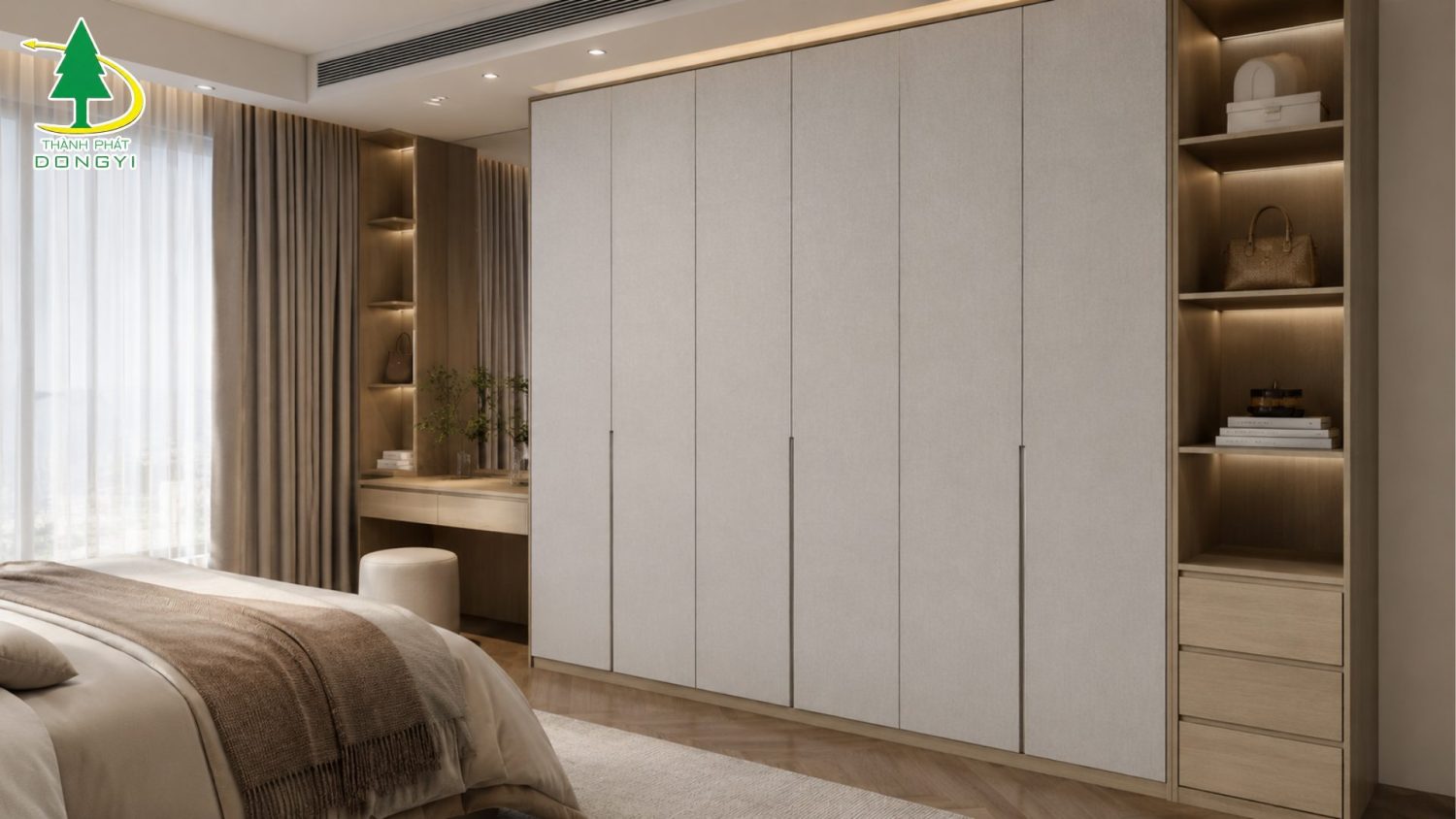 Màng PVC ghi sáng vân vải dùng cho tủ áo