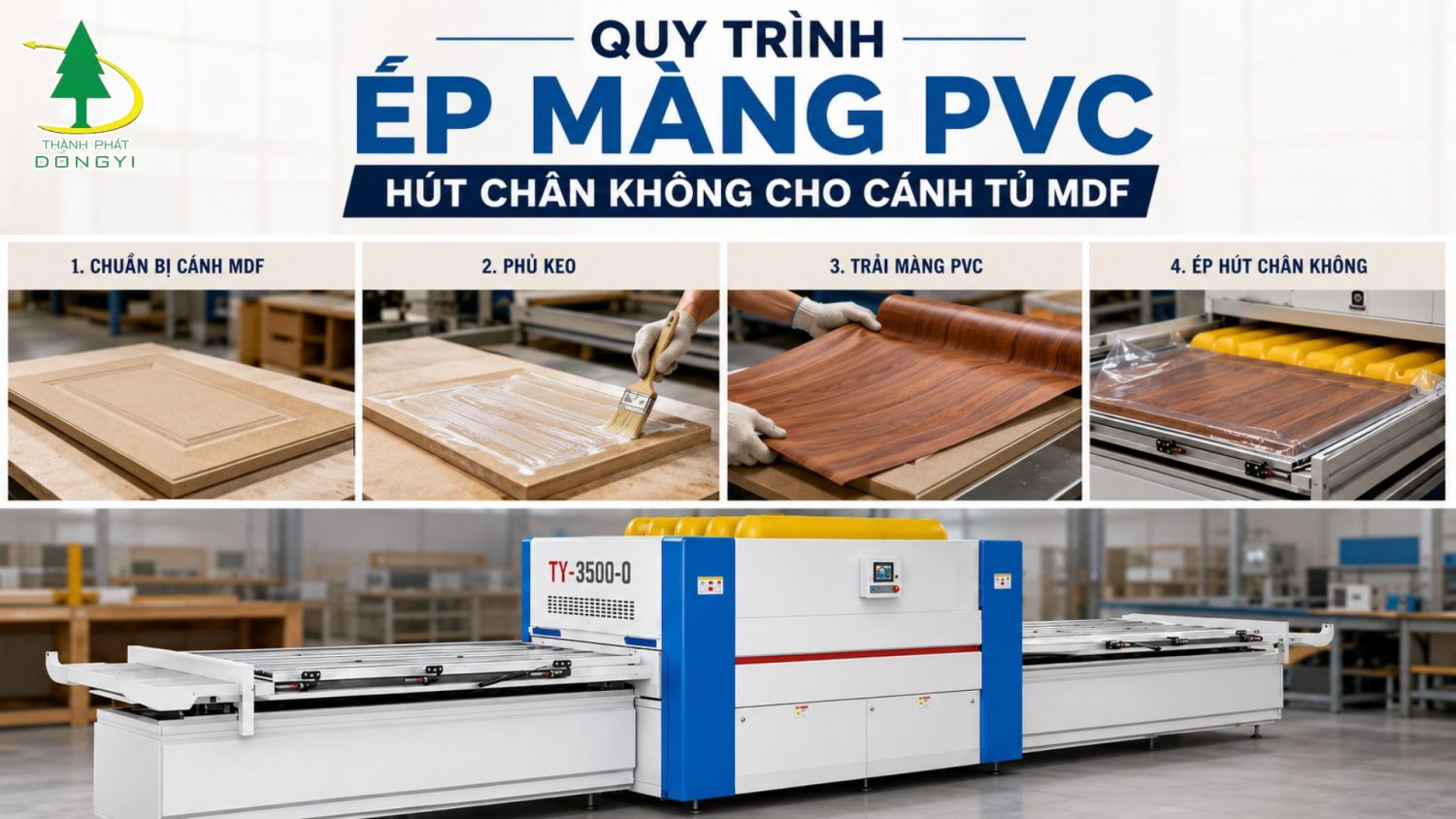 Quy trình ép màng PVC hút chân không cho cánh tủ MDF