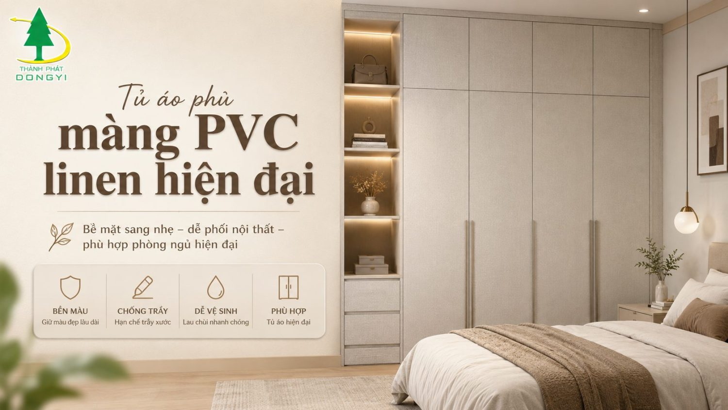 Tủ áo phủ màng PVC linen hiện đại