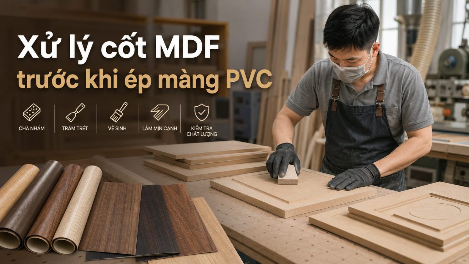 Xử lý cốt MDF trước khi ép màng PVC